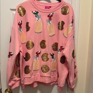 Queen of Sparkles  Sweatshirt with Sequin Cookies and Milk for Santa Pink Lg